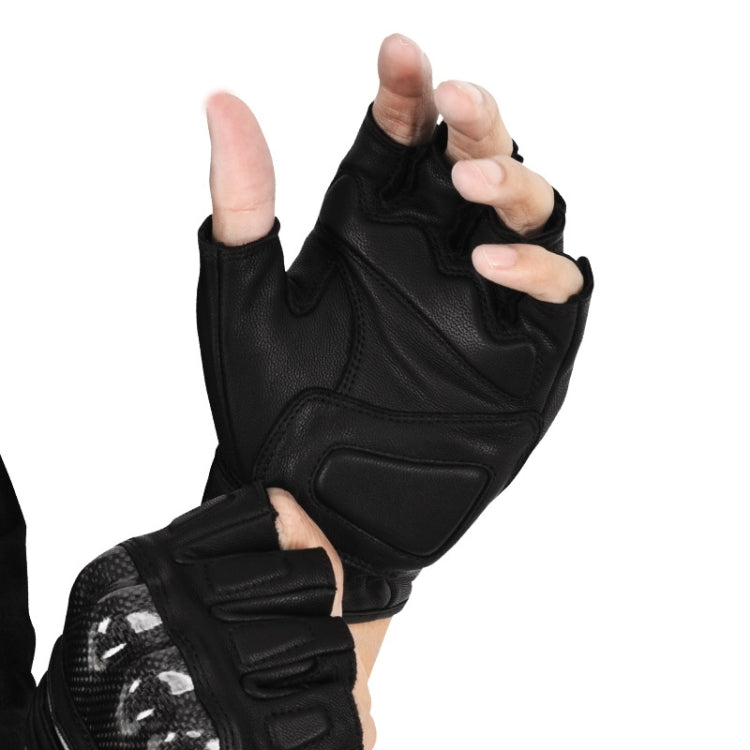 SULAITE Motorcycle Sheepskin Carbon Fiber Breathable Half-finger Riding Gloves, Size: L(Black) - free shipping - PMC TechLife - Order now!