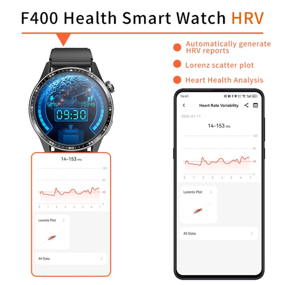 F400  1.55 Inch Screen Smart Watch Support ECG/ Blood Oxygen / Blood Sugar / 150+ Sports Mode, Color: Black Silicone