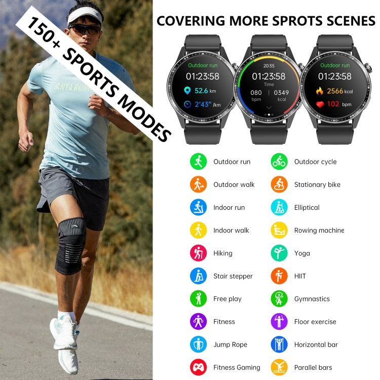 F400  1.55 Inch Screen Smart Watch Support ECG/ Blood Oxygen / Blood Sugar / 150+ Sports Mode, Color: Black Silicone