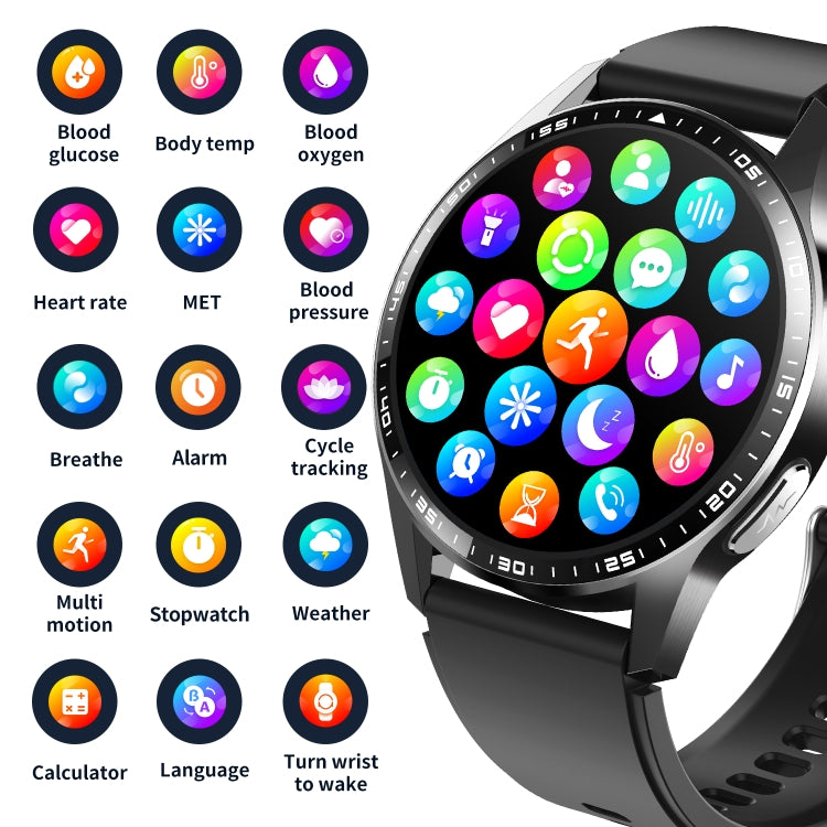 F400  1.55 Inch Screen Smart Watch Support ECG/ Blood Oxygen / Blood Sugar / 150+ Sports Mode, Color: Black Silicone