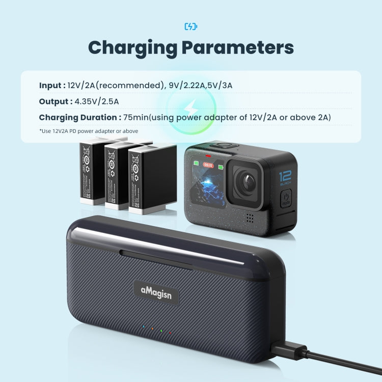 AMagisn Portable Fast Charge Hub For GoPro HERO12 Black / HERO11 Black / HERO10 Black / HERO9 Black - Charger by aMagisn | Online Shopping South Africa | PMC TechLife | Buy Now Pay Later Mobicred