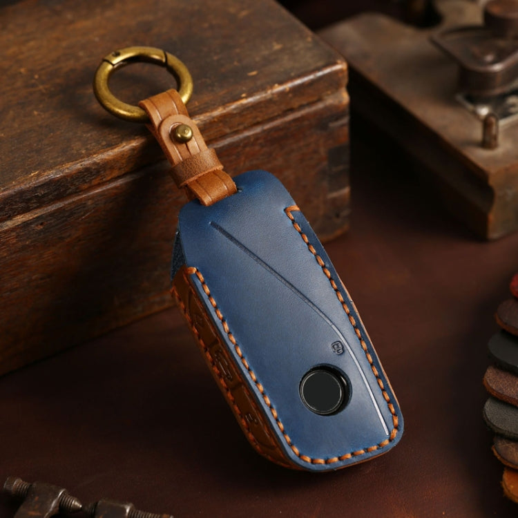 For 2024 BMW X7 Hallmo Cowhide Car Key Protection Cover(Blue) - free shipping - PMC Jewellery - Order now!