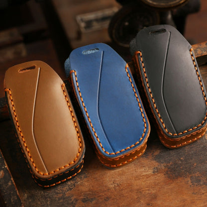 For 2024 BMW X7 Hallmo Cowhide Car Key Protection Cover(Blue) - free shipping - PMC Jewellery - Order now!