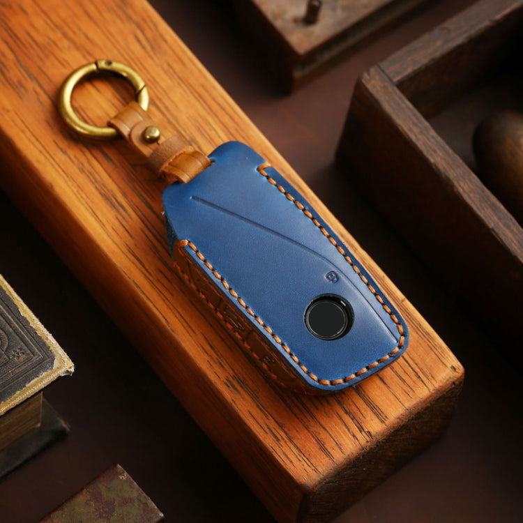 For 2024 BMW X7 Hallmo Cowhide Car Key Protection Cover(Blue) - free shipping - PMC Jewellery - Order now!
