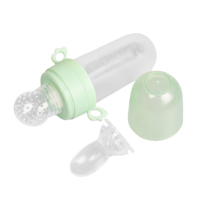 Portable Dual-purpose Baby Food Feeding Spoon Fruit Vegetable Silicone Feeding Pacifier Bottle(Green)