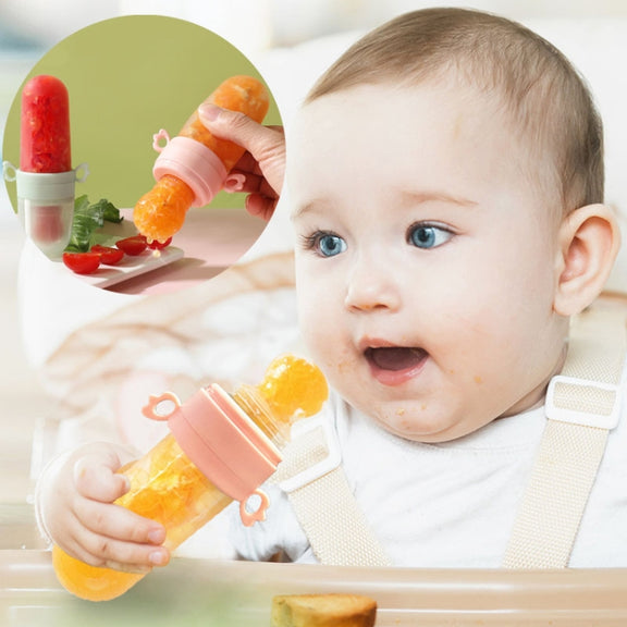 Portable Dual-purpose Baby Food Feeding Spoon Fruit Vegetable Silicone Feeding Pacifier Bottle(Nano-silver)