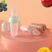 Portable Dual-purpose Baby Food Feeding Spoon Fruit Vegetable Silicone Feeding Pacifier Bottle(Nano-silver)
