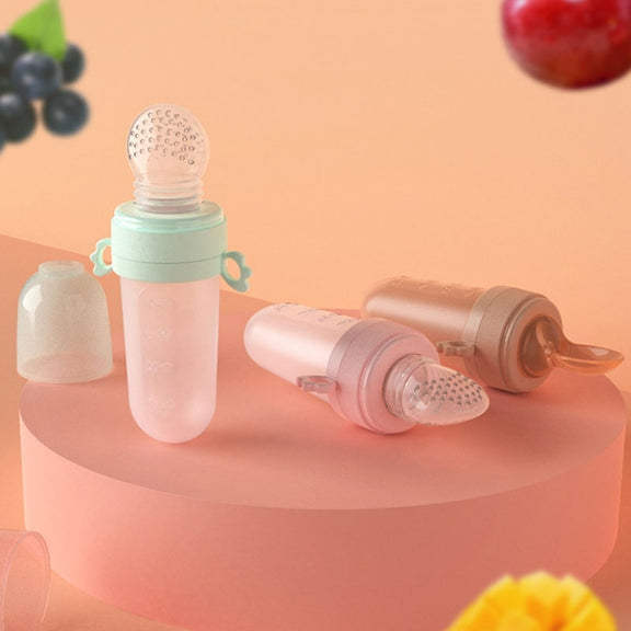 Portable Dual-purpose Baby Food Feeding Spoon Fruit Vegetable Silicone Feeding Pacifier Bottle(Pink)