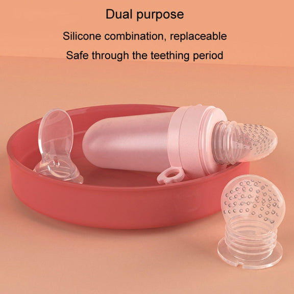 Portable Dual-purpose Baby Food Feeding Spoon Fruit Vegetable Silicone Feeding Pacifier Bottle(Green)