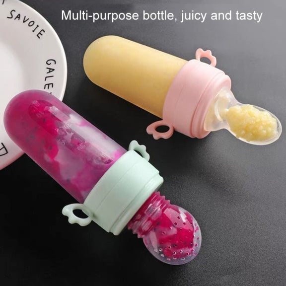 Portable Dual-purpose Baby Food Feeding Spoon Fruit Vegetable Silicone Feeding Pacifier Bottle(Green)