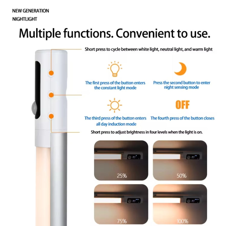 Rechargeable Under Cabinet LED Motion Sensor Night Light with Digital Display 1200mAH(Silver) - Sensor LED Lights by PMC TechLife | Online Shopping South Africa | PMC TechLife | Buy Now Pay Later Mobicred