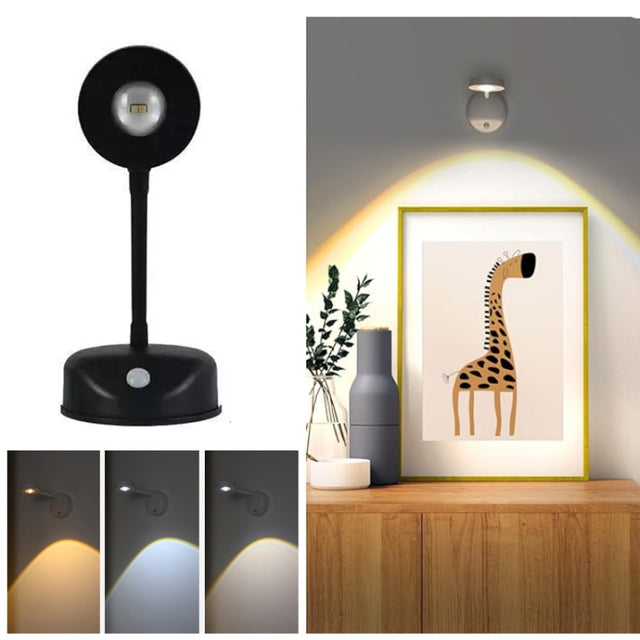 Rechargeable LED Motion Sensor Wireless Spotlight Dimmable Picture Light 2000mAH(Black)