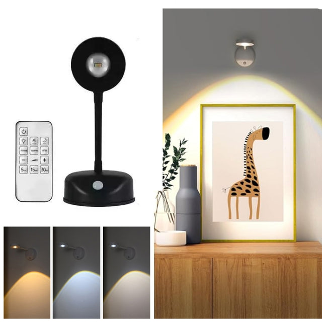 Rechargeable LED Motion Sensor Wireless Spotlight With Remote Control 2000mAH Black