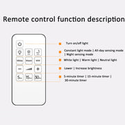 Rechargeable LED Motion Sensor Wireless Spotlight With Remote Control 1200mAH Black