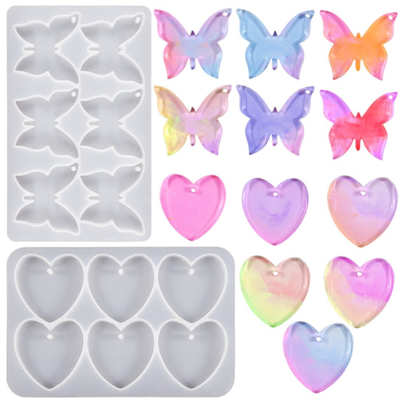 DIY Crystal Glue Heart Butterfly Pendant Keychain Ornament Silicone Mold(Heart)