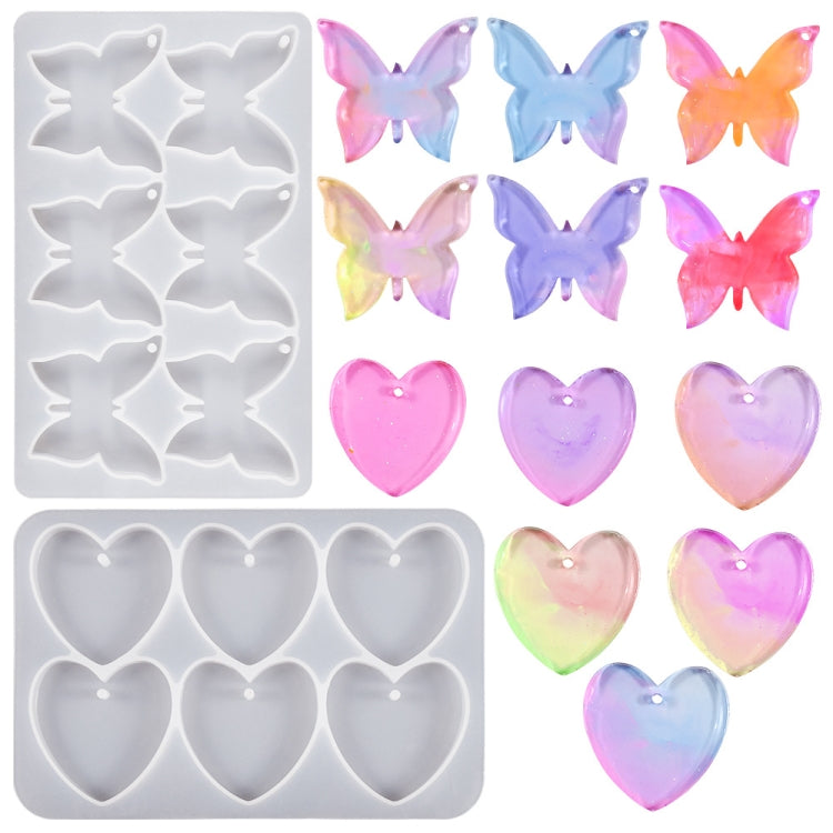 DIY Crystal Glue Heart Butterfly Pendant Keychain Ornament Silicone Mold(Heart)