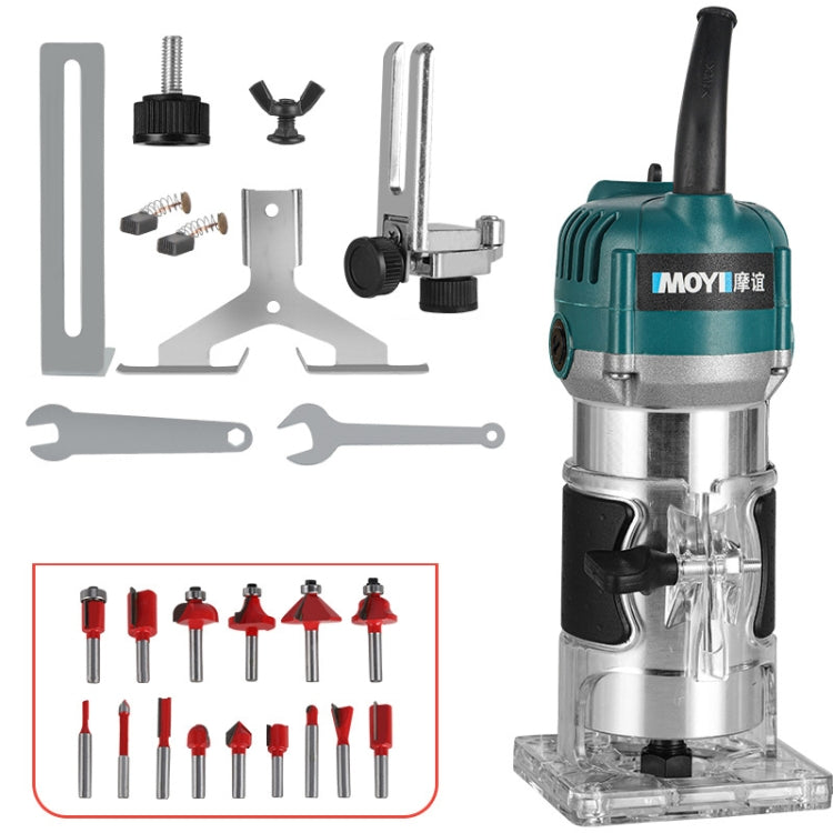 MOYI Aluminum Body Multifunctional Small Electric Woodworking Carving Slotting Trimming Machine, Specifications: 15 Milling Cutters EU Plug - free shipping - PMC Jewellery - Order now!