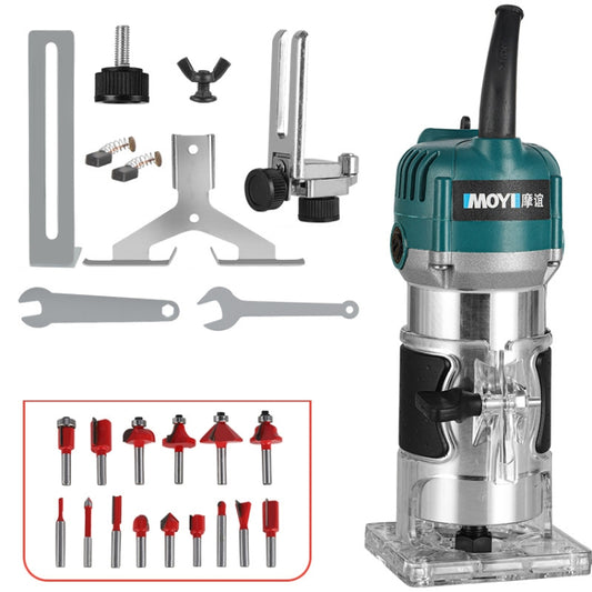 MOYI Aluminum Body Multifunctional Small Electric Woodworking Carving Slotting Trimming Machine, Specifications: 15 Milling Cutters EU Plug - free shipping - PMC Jewellery - Order now!