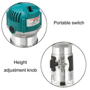 MOYI Aluminum Body Multifunctional Small Electric Woodworking Carving Slotting Trimming Machine, Specifications: 15 Milling Cutters US Plug