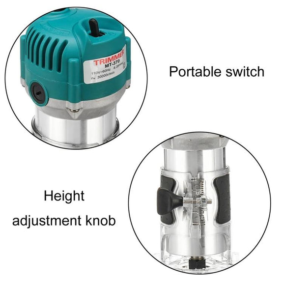 MOYI Aluminum Body Multifunctional Small Electric Woodworking Carving Slotting Trimming Machine, Specifications: 15 Milling Cutters US Plug