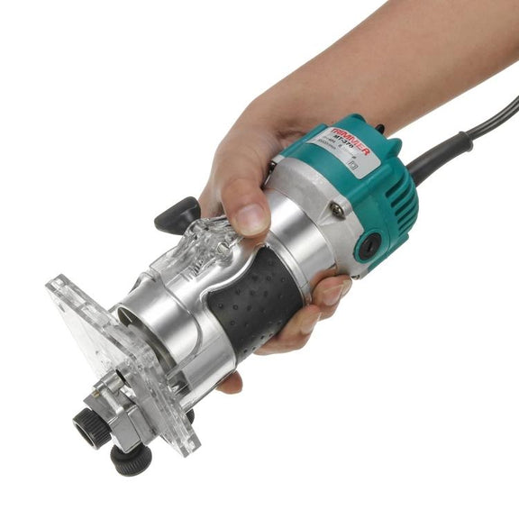 MOYI Aluminum Body Multifunctional Small Electric Woodworking Carving Slotting Trimming Machine, Specifications: 15 Milling Cutters US Plug