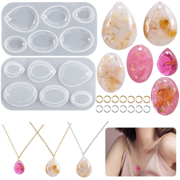 DIY Crystal Epoxy Cross Section Oval Pendant Earring Silicone Mold(Water Drops)