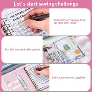 A5 100 Day Savings Challenge Envelope Budget Planner Binder Notebook Handbook, Color: Pattern Blue