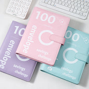 A5 100 Day Savings Challenge Envelope Budget Planner Binder Notebook Handbook, Color: Words Pink