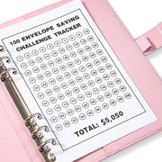 A5 100 Day Savings Challenge Envelope Budget Planner Binder Notebook Handbook, Color: Words Blue