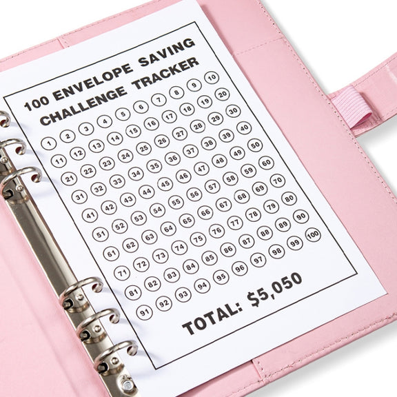 A5 100 Day Savings Challenge Envelope Budget Planner Binder Notebook Handbook, Color: Words Blue
