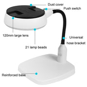 Desktop With 21 LED Lights 10X HD Reading Repair Metal Hose Magnifier(EU Plug)