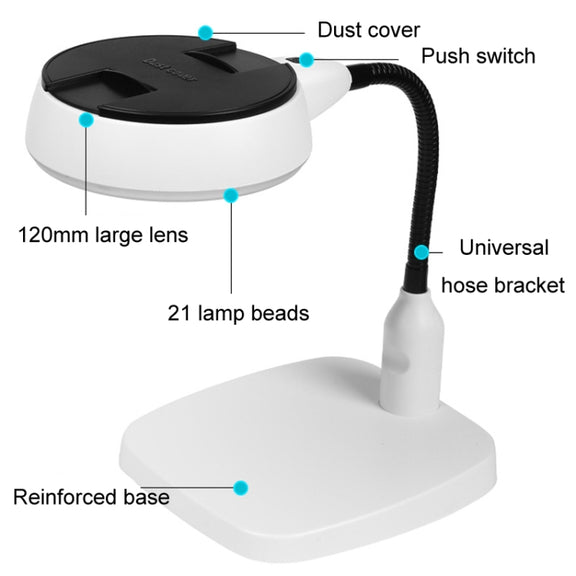 Desktop With 21 LED Lights 10X HD Reading Repair Metal Hose Magnifier(EU Plug)