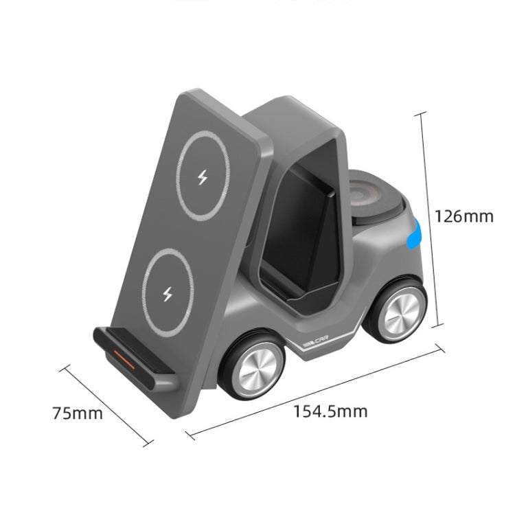 T20S 3-In-1 15W Small Forklift-Shaped Desktop Wireless Charger With LED Atmosphere Light(White)