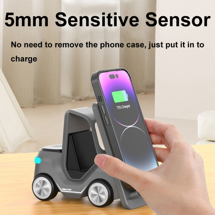 T20S 3-In-1 15W Small Forklift-Shaped Desktop Wireless Charger With LED Atmosphere Light(White)