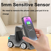 T20S 3-In-1 15W Small Forklift-Shaped Desktop Wireless Charger With LED Atmosphere Light(Gray)