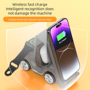 T20S 3-In-1 15W Small Forklift-Shaped Desktop Wireless Charger With LED Atmosphere Light(Orange)
