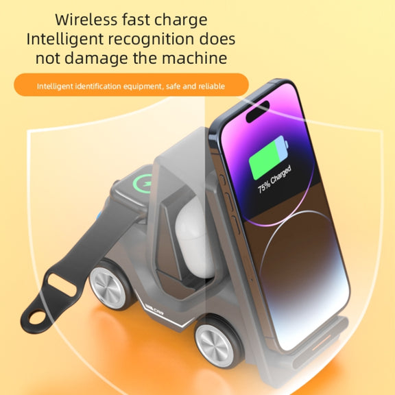 T20S 3-In-1 15W Small Forklift-Shaped Desktop Wireless Charger With LED Atmosphere Light(Orange)