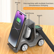 T20S 3-In-1 15W Small Forklift-Shaped Desktop Wireless Charger With LED Atmosphere Light(White)