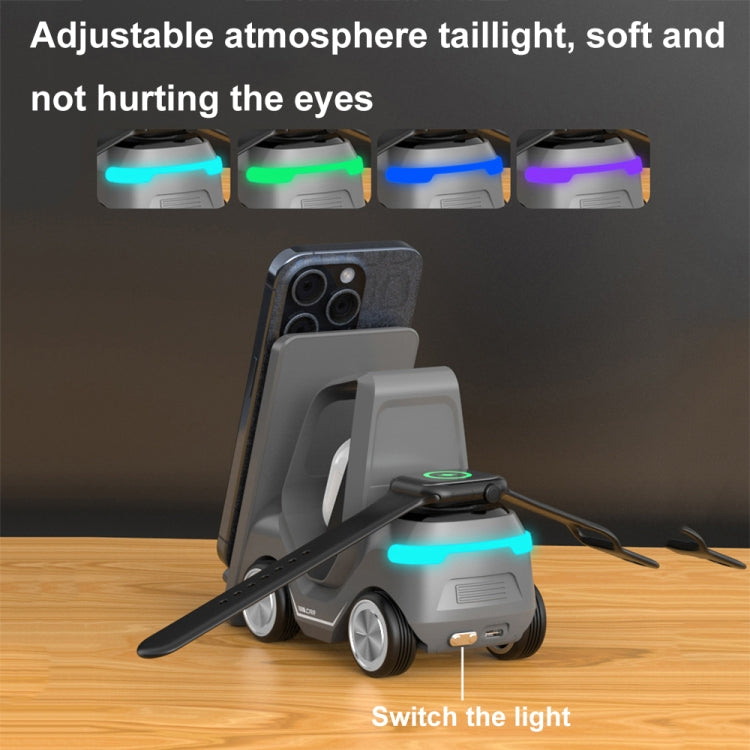 T20S 3-In-1 15W Small Forklift-Shaped Desktop Wireless Charger With LED Atmosphere Light(White)