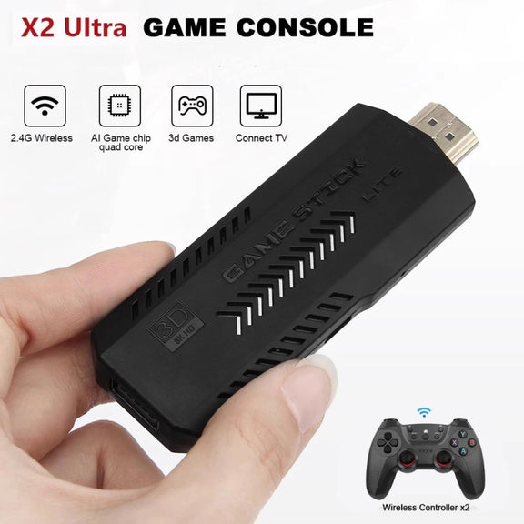 X2 Ultra Video Game Stick Console With 2.4G Double Wireless Controller 128GB