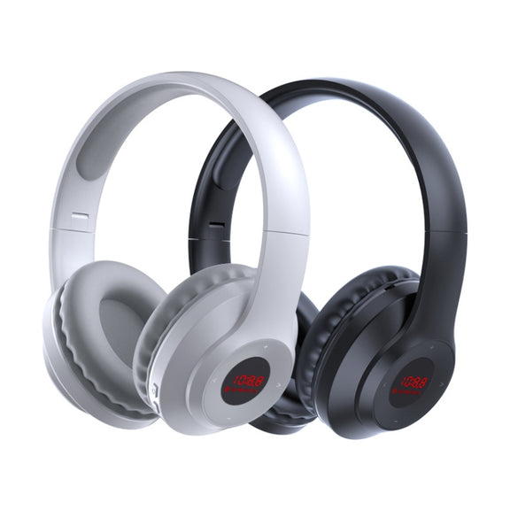 X5 Portable Digital Display Folding Headset FM Radio Headphones, Color: Charging White