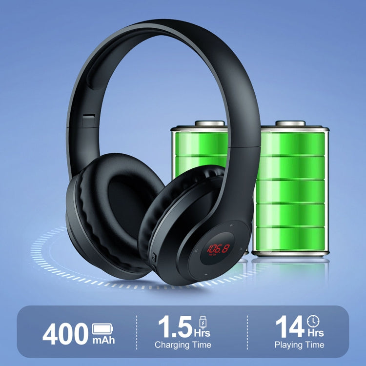 X5 Portable Digital Display Folding Headset FM Radio Headphones, Color: Charging White