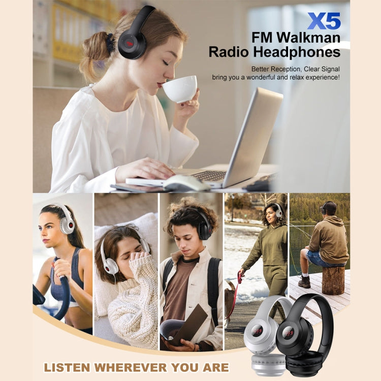 X5 Portable Digital Display Folding Headset FM Radio Headphones, Color: Charging White - Radio Player by PMC TechLife | Online Shopping South Africa | PMC TechLife | Buy Now Pay Later Mobicred