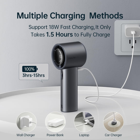JisuLife FA53 Pro 1 High-speed Powerful Cooling Handheld Small Fan Mini Portable USB Rechargeable Desktop Fan(Dark Gray)