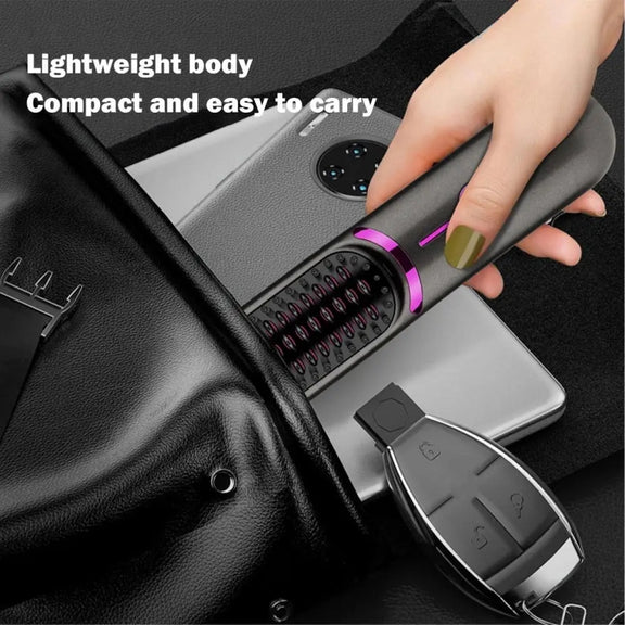 Wireless Hair Straightening Comb USB Charging Curling Iron(Black)