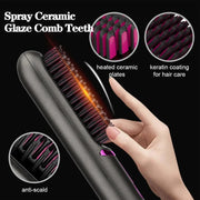 Wireless Hair Straightening Comb USB Charging Curling Iron(Gray)