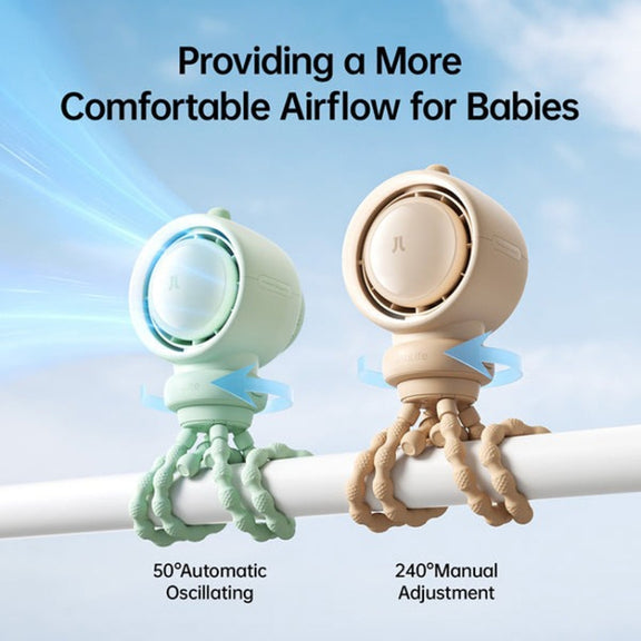 JisuLife Stroller Fan Life2S High Speed Energy Saving Stroller Mini Fan Octopus Bladeless Swingable Head Air Purifying Fan(Brown)
