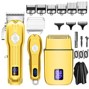3pcs /Set Men Home Hair Salon High-power Hair Clipper(Gold)