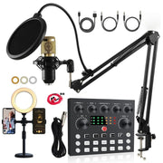 V8S Audio Mixer Live Voice Changer External Sound Card, Color: Gold Cantilever+Lamp