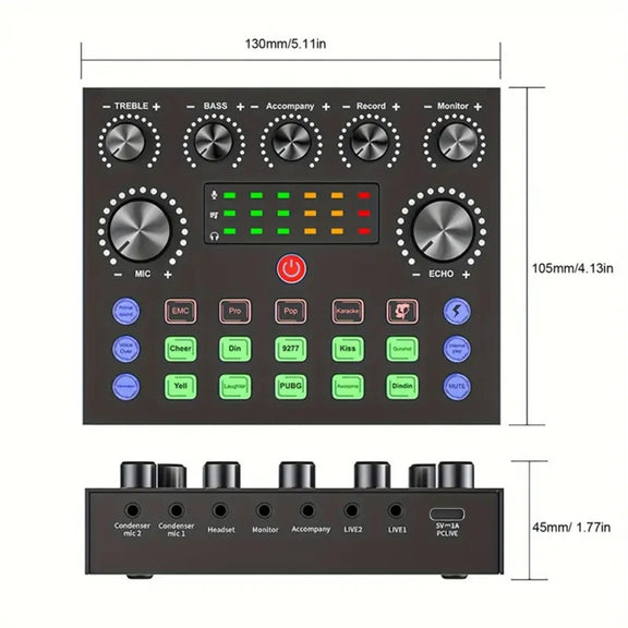 V8S Audio Mixer Live Voice Changer External Sound Card, Color: Black